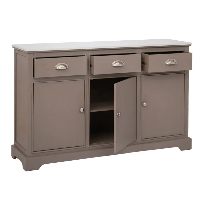 WOODEN SIDEBOARD IN GREY COLOR WITH 3 DOORS, 3 DRAWERS AND MARBLE SURFACE 120X35X75CM