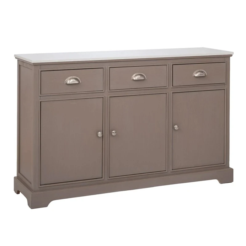 WOODEN SIDEBOARD IN GREY COLOR WITH 3 DOORS, 3 DRAWERS AND MARBLE SURFACE 120X35X75CM
