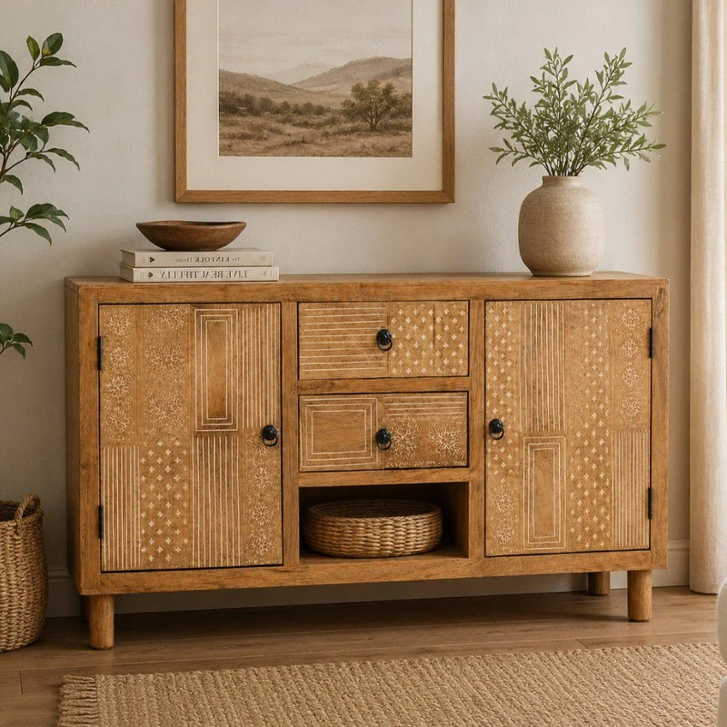 WOODEN VINTAGE SIDEBOARD WITH 2 CABINETS AND 2 DRAWERS 160Χ40Χ90CM
