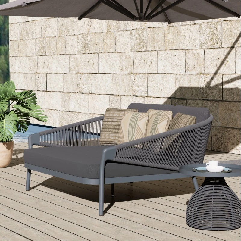 DAYBED ΣΕΙΡΑ XANTION ΗM6474.01 ΣΚΟΥΡΟ ΓΚΡΙ ΑΛΟΥΜΙΝΙΟ-ΣΧΟΙΝΙ-OLEFIN 157x147x88Υεκ