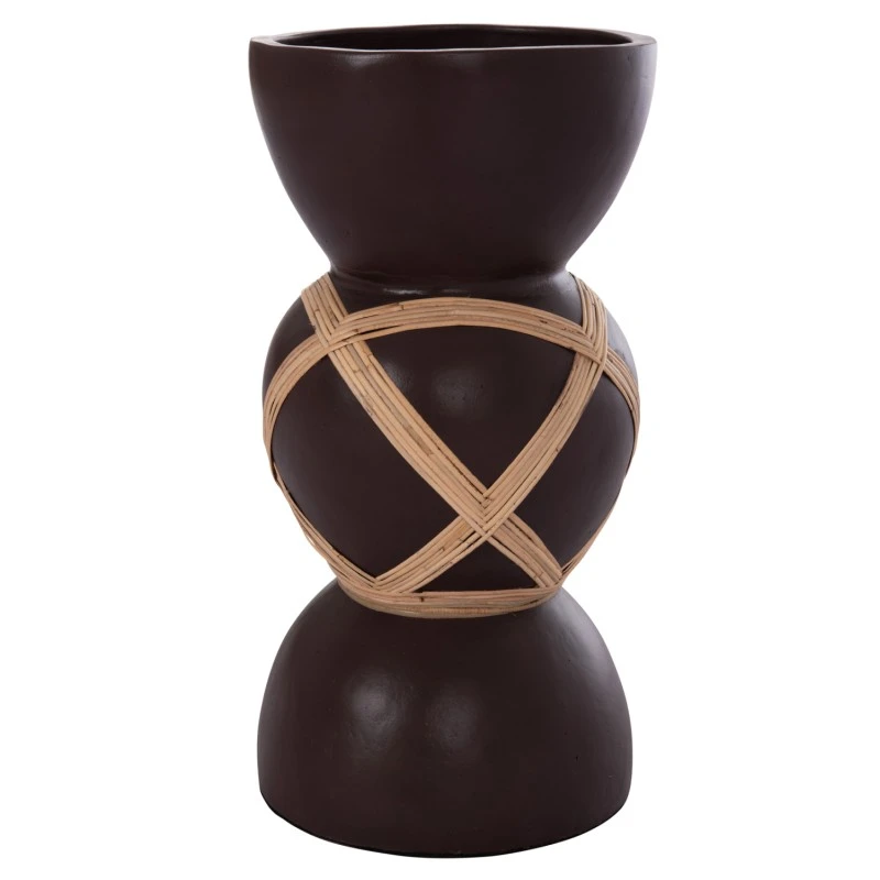 ΔΙΑΚΟΣΜΗΤΙΚΟ ΒΑΖΟ ΔΑΠΕΔΟΥ MAYNARD HM4672.07L TERRACOTTA ΣΟΚΟΛΑΤΙ-RATTAN Φ32x62.5Υεκ
