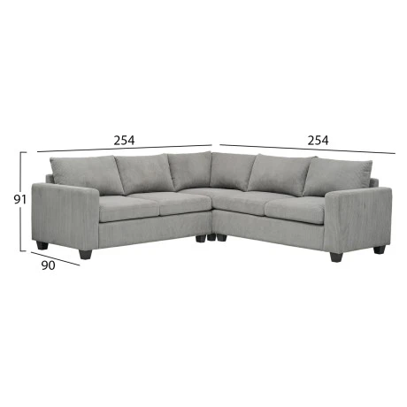 ΓΩΝΙΑΚΟΣ ΚΑΝΑΠΕΣ CALDER HM3286.01 ΓΚΡΙ ΥΦΑΣΜΑ 254x254x90x91Υεκ.