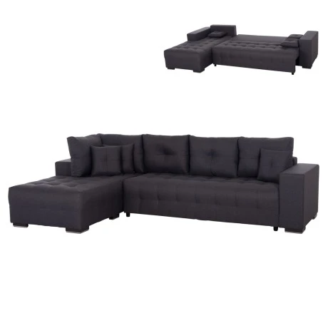 ΓΩΝΙΑΚΟΣ ΚΑΝΑΠΕΣ-ΚΡΕΒΑΤΙ ΜΕ ΑΠΟΘ.ΧΩΡΟ TRENDSTON HM3302.01L ΓΚΡΙ ΥΦΑΣΜΑ 298x177x95Υεκ