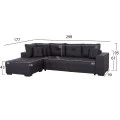ΓΩΝΙΑΚΟΣ ΚΑΝΑΠΕΣ-ΚΡΕΒΑΤΙ ΜΕ ΑΠΟΘ.ΧΩΡΟ TRENDSTON HM3302.01L ΓΚΡΙ ΥΦΑΣΜΑ 298x177x95Υεκ