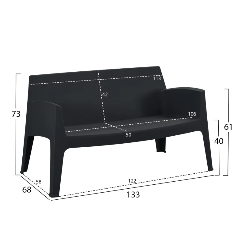 ΚΑΝΑΠΕΣ 2-ΘΕΣΙΟΣ ΠΟΛΥΠΡΟΠΥΛΕΝΙΟΥ SLEEK HM6366.02 ΧΡΩΜΑ ΜΑΥΡΟ 133x68x73Υεκ.