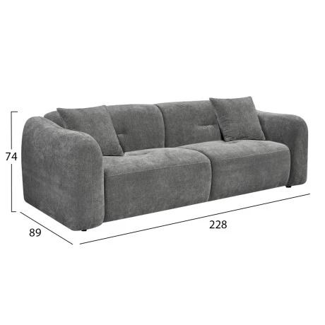 ΚΑΝΑΠΕΣ 3-ΘΕΣΙΟΣ JUNOA HM3333.01 ΓΚΡΙ ΥΦΑΣΜΑ 228x89x74Υεκ