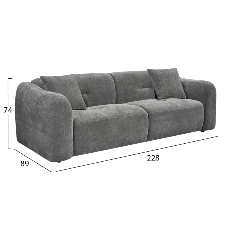 ΚΑΝΑΠΕΣ 3-ΘΕΣΙΟΣ JUNOA HM3333.01 ΓΚΡΙ ΥΦΑΣΜΑ 228x89x74Υεκ