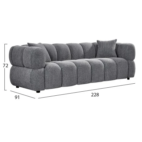 ΚΑΝΑΠΕΣ 3-ΘΕΣΙΟΣ NORIKA HM3331.01 ΓΚΡΙ ΥΦΑΣΜΑ 220x88x85Υεκ.