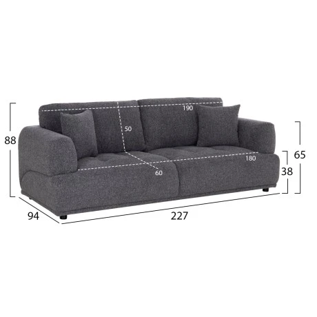 ΚΑΝΑΠΕΣ 3-ΘΕΣΙΟΣ STRUCTO HM3329.01 ΓΚΡΙ ΥΦΑΣΜΑ 227x94x88Υεκ.