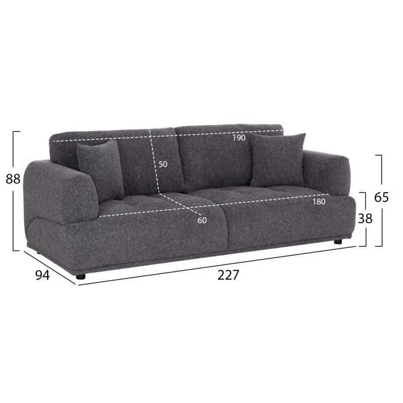 ΚΑΝΑΠΕΣ 3-ΘΕΣΙΟΣ STRUCTO HM3329.01 ΓΚΡΙ ΥΦΑΣΜΑ 227x94x88Υεκ.