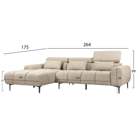 ΚΑΝΑΠΕΣ ΑΡΙΣΤΕΡΗ ΓΩΝΙΑ DIVYA HM3267.11L ΜΠΕΖ ΥΦΑΣΜΑ 260x100-174x104Υεκ.