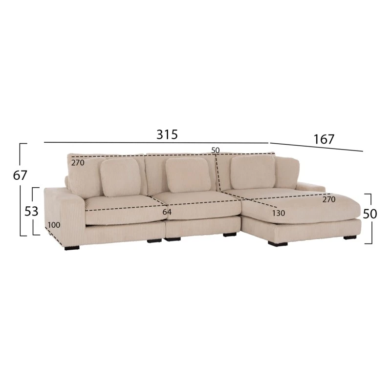 ΚΑΝΑΠΕΣ ΔΕΞΙΑ ΓΩΝΙΑ CRANFIELD HM3287.02R ΜΠΕΖ ΡΙΓΕ ΥΦΑΣΜΑ 315x167(γωνία)x67Υεκ.