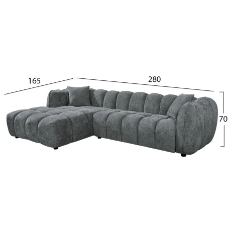 ΚΑΝΑΠΕΣ ΓΩΝΙΑ (ΑΡΙΣΤΕΡΗ) LYKKE HM3326.01L ΓΚΡΙ ΥΦΑΣΜΑ 280x89-165(η γωνία)x70Υ εκ.