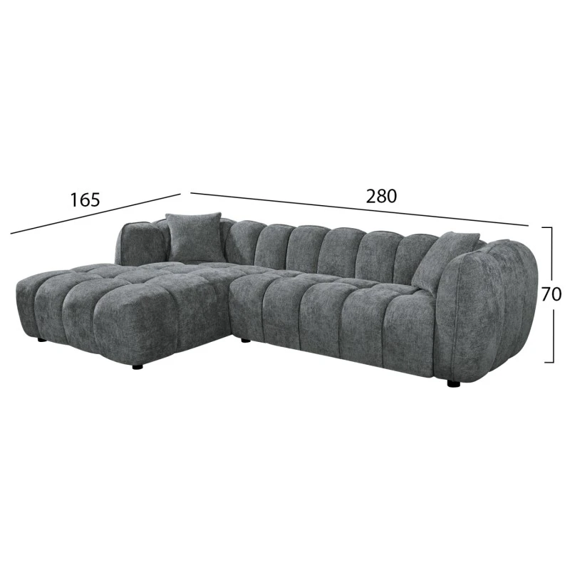 ΚΑΝΑΠΕΣ ΓΩΝΙΑ (ΑΡΙΣΤΕΡΗ) LYKKE HM3326.01L ΓΚΡΙ ΥΦΑΣΜΑ 280x89-165(η γωνία)x70Υ εκ.