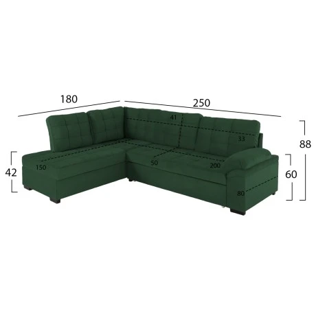 ΚΑΝΑΠΕΣ ΚΡΕΒΑΤΙ JADE HM3144.05L ΑΡΙΣΤΕΡΗ ΓΩΝΙΑ ΣΕ ΚΥΠΑΡΙΣΣΙ ΧΡΩΜΑ 250x180x88Υεκ.