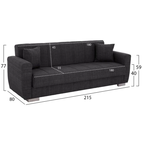 ΚΑΝΑΠΕΣ ΚΡΕΒΑΤΙ POLYA ΤΡΙΘΕΣΙΟΣ HM3240.03 ΓΚΡΙ 215x85x76Υ εκ.