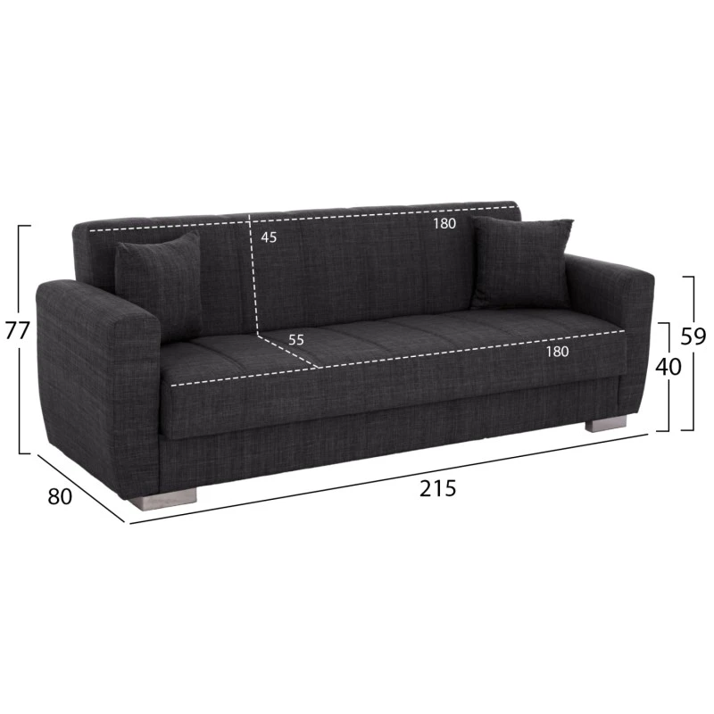 ΚΑΝΑΠΕΣ ΚΡΕΒΑΤΙ POLYA ΤΡΙΘΕΣΙΟΣ HM3240.03 ΓΚΡΙ 215x85x76Υ εκ.