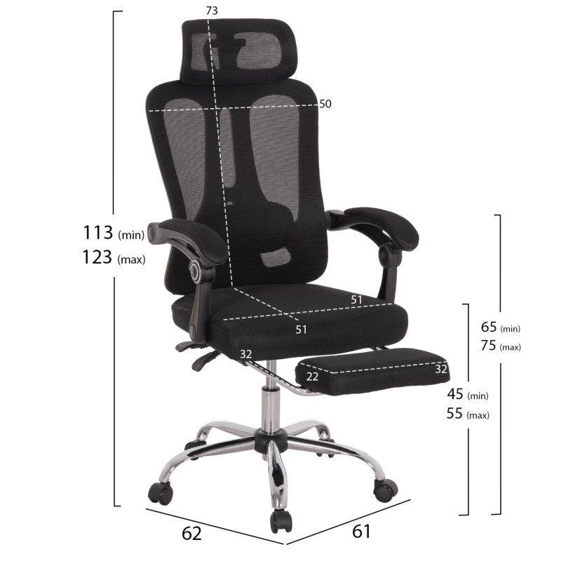 ΚΑΡΕΚΛΑ ΓΡΑΦΕΙΟΥ BARNET HM18258.01 ΜΑΥΡΟ MESH-ΜΑΥΡΟΣ ΣΚΕΛΕΤΟΣ NYLON 61x62x123Υ