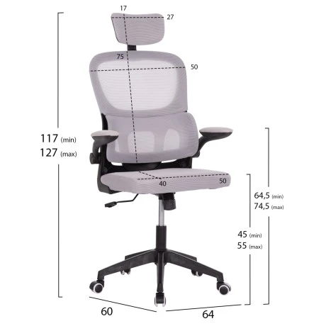 ΚΑΡΕΚΛΑ ΓΡΑΦΕΙΟΥ BASTON HM18236.02 ΓΚΡΙ MESH & ΜΑΥΡΟ PP ΣΚΕΛΕΤΟΣ 64x60x127Υεκ.