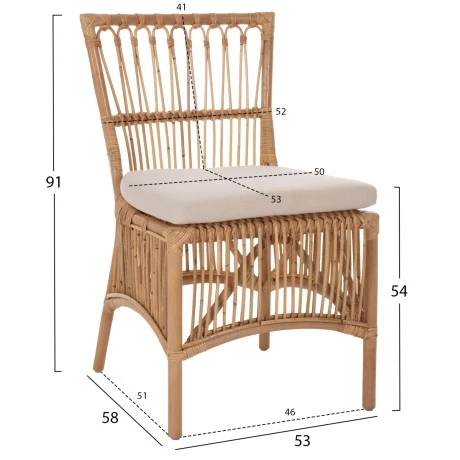ΚΑΡΕΚΛΑ THALIN HM9834 RATTAN ΣΕ ΦΥΣΙΚΟ-ΜΑΞΙΛΑΡΙ ΣΕ ΛΕΥΚΟ 53x58x91Υεκ.