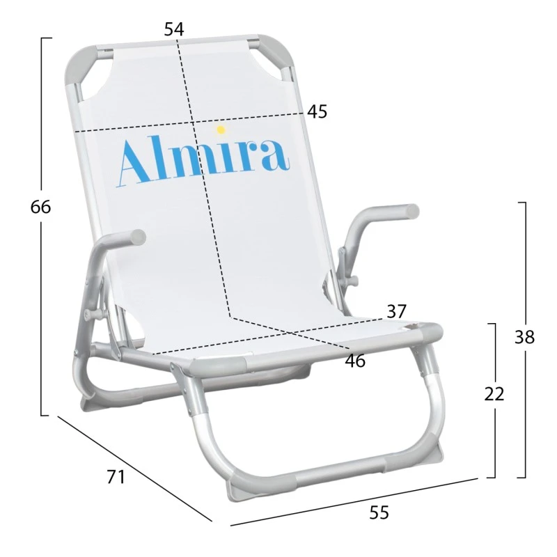 ΚΑΡΕΚΛΑΚΙ ΠΑΡΑΛΙΑΣ ΨΗΛΗ ΠΛΑΤΗ ALMIRA HM5053.03 ΒΑΡΕΩΣ ΤΥΠΟΥ ΛΕΥΚΟ ΑΛΟΥΜΙΝΙΟΥ 56x70x66 εκ.