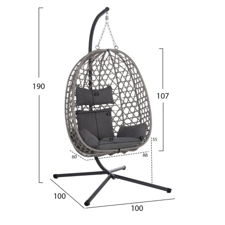 ΚΡΕΜΑΣΤΗ ΦΩΛΙΑ NESTA HM6468.01 ΓΚΡΙ ΜΕΤΑΛΛΟ & P.E.RATTAN 100x100x190Υεκ.