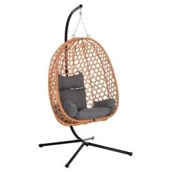 ΚΡΕΜΑΣΤΗ ΦΩΛΙΑ NESTA HM6468.05 ΜΑΥΡΟ ΜΕΤΑΛΛΟ--ΚΑΦΕ P.E.RATTAN 100x100x190Υεκ.