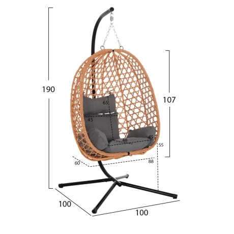 ΚΡΕΜΑΣΤΗ ΦΩΛΙΑ NESTA HM6468.05 ΜΑΥΡΟ ΜΕΤΑΛΛΟ--ΚΑΦΕ P.E.RATTAN 100x100x190Υεκ.