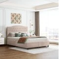 ΚΡΕΒΑΤΙ MALENA HM638.22 ΜΠΕΖ ΥΦΑΣΜΑ Τ. NUBUCK ΓΙΑ ΣΤΡΩΜΑ 150x200εκ.