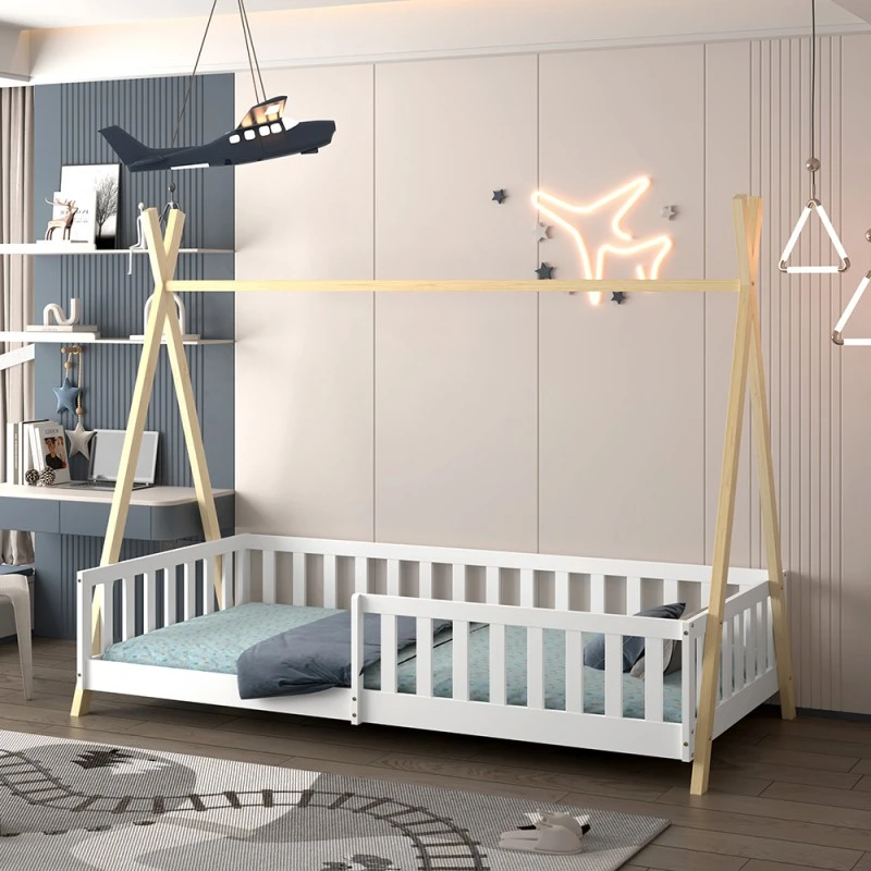 ΚΡΕΒΑΤΙ ΠΑΙΔΙΚΟ ΜΕ ΚΑΓΚΕΛΑ MUNK HM739.03 τ.MONTESSORI ΠΕΥΚΟ ΦΥΣΙΚΟ-ΛΕΥΚΟ--190x90εκ