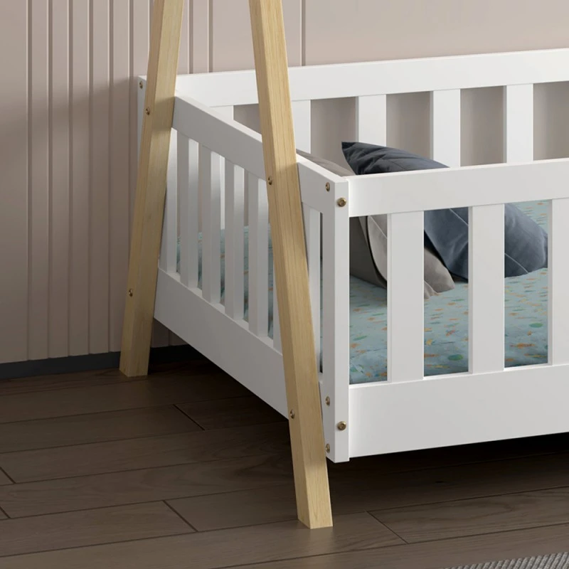 ΚΡΕΒΑΤΙ ΠΑΙΔΙΚΟ ΜΕ ΚΑΓΚΕΛΑ MUNK HM739.03 τ.MONTESSORI ΠΕΥΚΟ ΦΥΣΙΚΟ-ΛΕΥΚΟ--190x90εκ