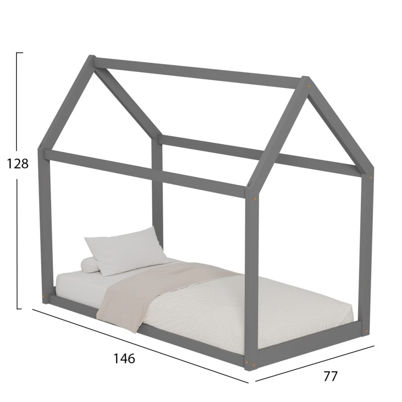 ΚΡΕΒΑΤΙ ΠΑΙΔΙΚΟ PEPE HM678.05 τ.MONTESSORI ΞΥΛΟ ΠΕΥΚΟ ΓΚΡΙ- 140x70εκ