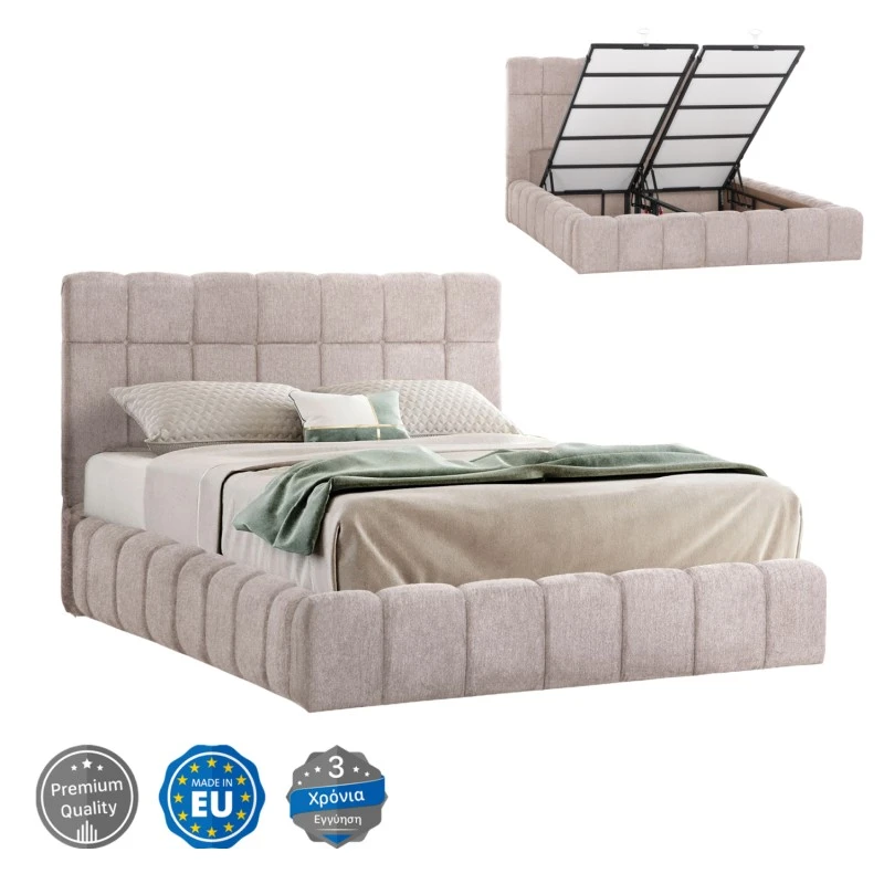 ΚΡΕΒΑΤΙ RAMON ΜΕ ΑΠΟΘΗΚΕΥΤΙΚΟ ΧΩΡΟ HM720.10 ΥΦΑΣΜΑ ΜΠΟΥΚΛΕ ΣΚΟΥΡΟ ΓΚΡΙ-ΣΤΡΩΜΑ 160x200εκ
