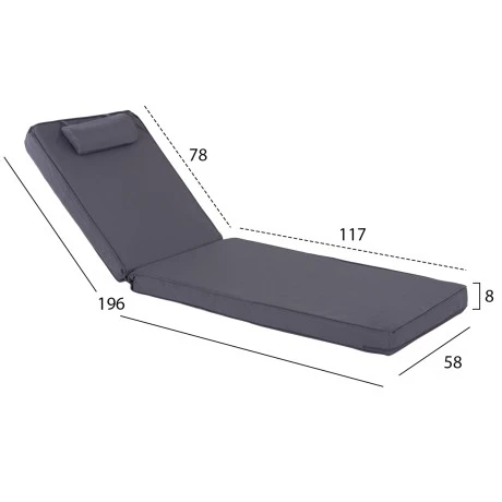 ΜΑΞΙΛΑΡΙ ΞΑΠΛΩΣΤΡΑΣ TEXTILENE 600gr SIFNOS ΓΚΡΙ HM11236.30T 196(117+1+78)x58x9εκ.