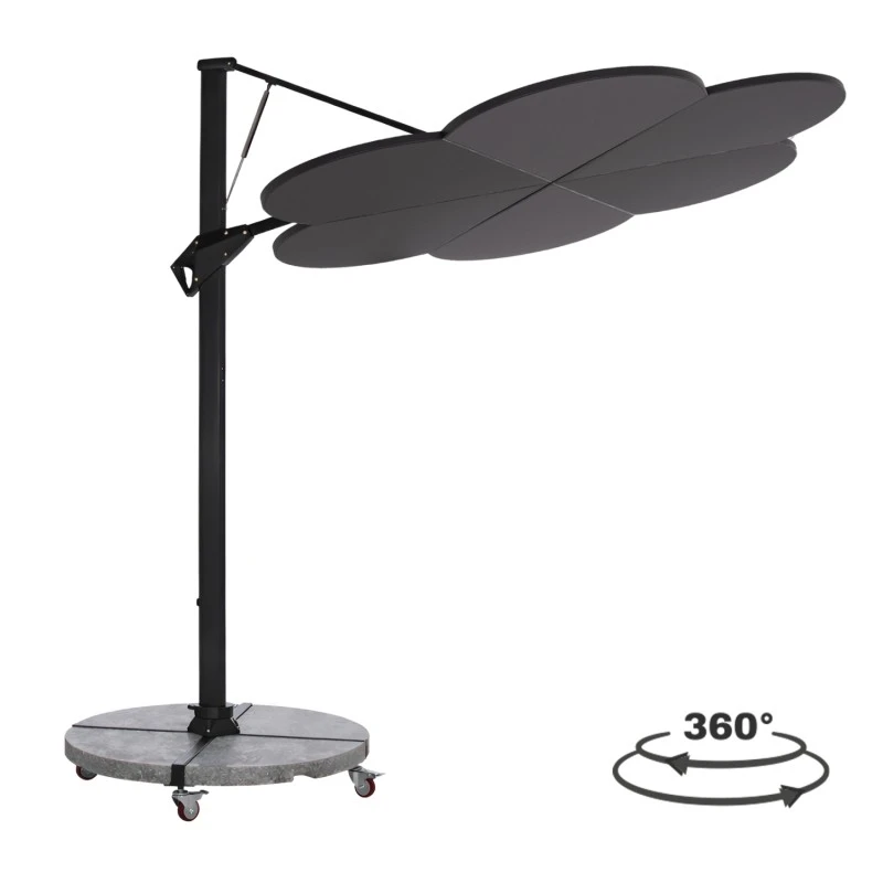 ΟΜΠΡΕΛΑ ΜΕ ΒΑΣΗ ΣΕΙΡΑ CANNOPY (flower) HM21286.01 ΑΛΟΥΜΙΝΙΟ-ΓΡΑΝΙΤΗΣ-ΜΟΛΥΒΙ ΧΡΩΜΑ 2,38x2,2μ