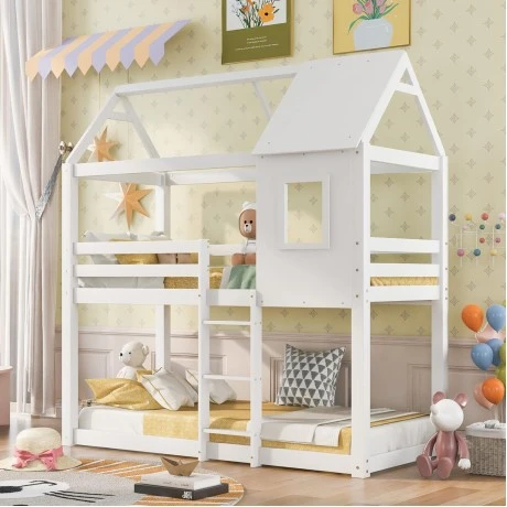 ΠΑΙΔΙΚΗ ΚΟΥΚΕΤΑ ΣΠΙΤΑΚΙ  τ.MONTESSORI HOOD HM705.03 ΞΥΛΟ ΠΕΥΚΟΥ ΣΕ ΛΕΥΚΟ-ΣΤΡΩΜΑΤΑ 190x90εκ