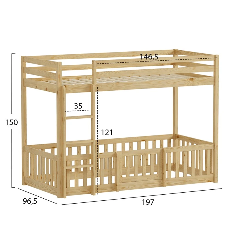 ΠΑΙΔΙΚΗ ΚΟΥΚΕΤΑ τ.MONTESSORI ΜΕ ΠΑΡΚΑΚΙ PLAYKID HM703.01 ΞΥΛΟ ΠΕΥΚΟΥ ΦΥΣΙΚΟ ΓΙΑ 190x90εκ