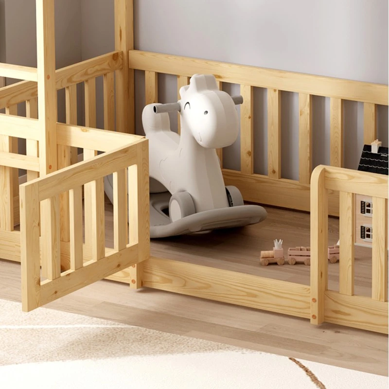 ΠΑΙΔΙΚΗ ΚΟΥΚΕΤΑ τ.MONTESSORI ΜΕ ΠΑΡΚΑΚΙ PLAYKID HM703.01 ΞΥΛΟ ΠΕΥΚΟΥ ΦΥΣΙΚΟ ΓΙΑ 190x90εκ