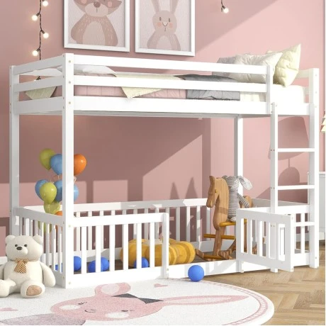 ΠΑΙΔΙΚΗ ΚΟΥΚΕΤΑ τ.MONTESSORI ΜΕ ΠΑΡΚΑΚΙ PLAYKID HM703.03 ΞΥΛΟ ΠΕΥΚΟΥ ΛΕΥΚΟ ΓΙΑ 190x90εκ