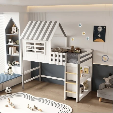 ΠΑΙΔΙΚΟ ΚΡΕΒΑΤΙ τ.MONTESSORI ΜΕ ΠΛΑΙΝΑ ΡΑΦΙΑ HOMI HM712 ΞΥΛΟ ΠΕΥΚΟΥ ΛΕΥΚΟ-ΓΚΡΙ-ΣΤΡΩΜΑ 90x190εκ