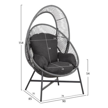 ΠΟΛΥΘΡΟΝΑ-ΦΩΛΙΑ RULER HM6506.01 ΓΚΡΙ ΜΕΤΑΛΛΟ-P.E.RATTAN-ΜΑΞΙΛΑΡΙΑ 90x85x154Υεκ