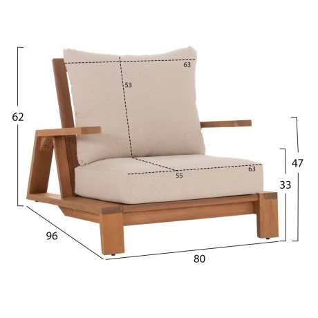 ΠΟΛΥΘΡΟΝΑ LOUNGE MIREX HM6641 ΞΥΛΟ ΑΚΑΚΙΑΣ ΦΥΣΙΚΟ-ΕΚΡΟΥ ΜΑΞΙΛΑΡΙΑ 80x96x62Υεκ