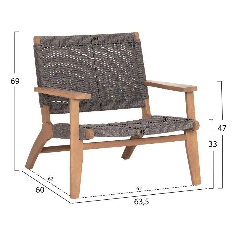 ΠΟΛΥΘΡΟΝΑ LOUNGE MONTER HM6241.02 ΞΥΛΟ ΑΚΑΚΙΑΣ ΦΥΣΙΚΟ-ΣΧΟΙΝΙ ΓΚΡΙ 63.5x60x69Υεκ