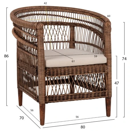 ΠΟΛΥΘΡΟΝΑ MALAWI HM9635.01 ΞΥΛΟ ΜΑΟΝΙ & RATTAN--Β'ΔΙΑΛΟΓΗΣ 80x70x86Υεκ.