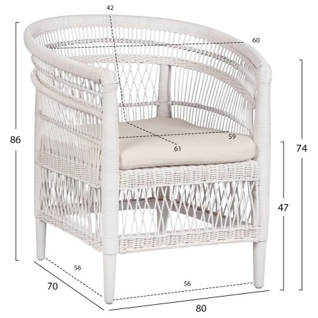 ΠΟΛΥΘΡΟΝΑ MALAWI HM9635.02 ΞΥΛΟ ΜΑΟΝΙ ΜΕ RATTAN ΛΕΥΚΟ--Β'ΔΙΑΛΟΓΗΣ 80x70x86Υεκ.