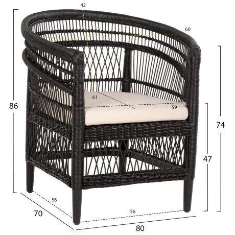 ΠΟΛΥΘΡΟΝΑ MALAWI HM9635.03 ΞΥΛΟ ΜΑΟΝΙ ΜΕ RATTAN ΜΑΥΡΟ--Β'ΔΙΑΛΟΓΗΣ 80x70x86Υεκ.