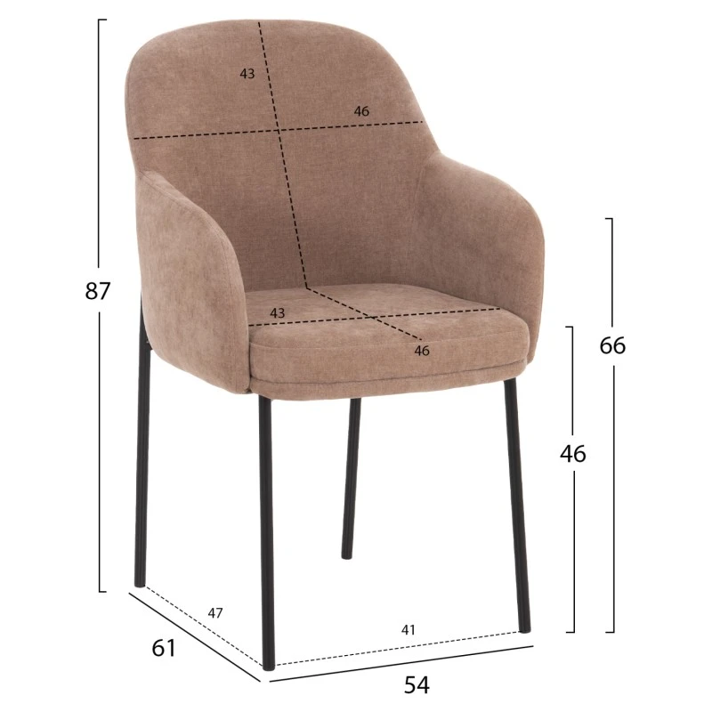 ΠΟΛΥΘΡΟΝΑ ΤΡΑΠΕΖΑΡΙΑΣ MANIDO HM18429.03 TAUPE ΥΦΑΣΜΑ-ΜΕΤΑΛ.ΜΑΥΡΑ ΠΟΔΙΑ 54x61x87Υεκ