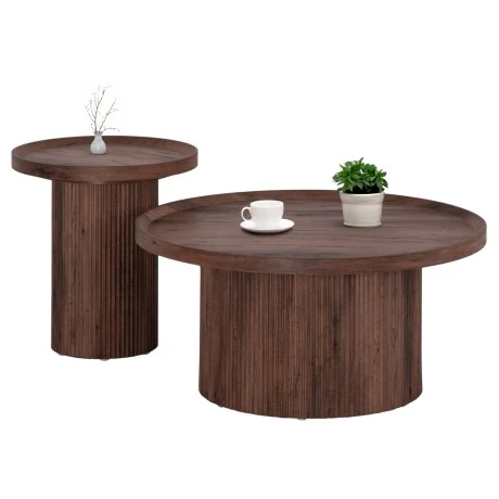 ΣΕΤ 2ΤΜΧ ΤΡΑΠΕΖΙΑ ΣΑΛΟΝΙΟΥ MARGON HM21084 MDF ΣΚΟΥΡΟ ΚΑΦΕ Φ80εκ & Φ45εκ