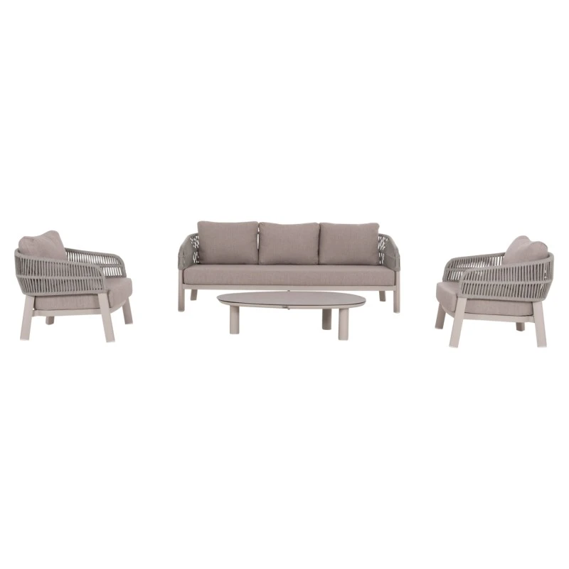 ΣΕΤ ΣΑΛΟΝΙ 4ΤΜΧ MAHAL HM6424.02 ΚΡΕΜ ΑΛΟΥΜΙΝΙΟ--ΜΠΕΖ OLEFIN & ΣΧΟΙΝΙ STRAP