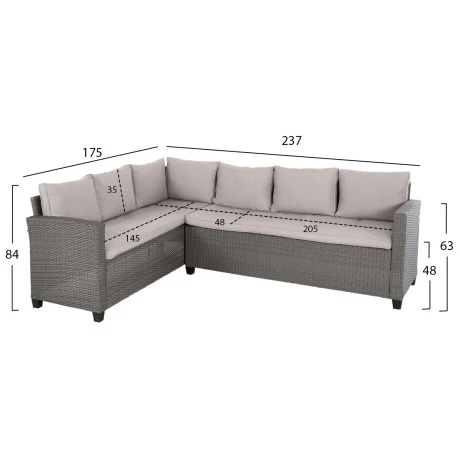ΣΕΤ ΣΑΛΟΝΙ ΓΩΝΙΑ & ΤΡΑΠΕΖΙ CARSON HM6078.01 ΓΚΡΙ ΣΥΝΘ.RATTAN-ΜΑΞΙΛΑΡΙΑ